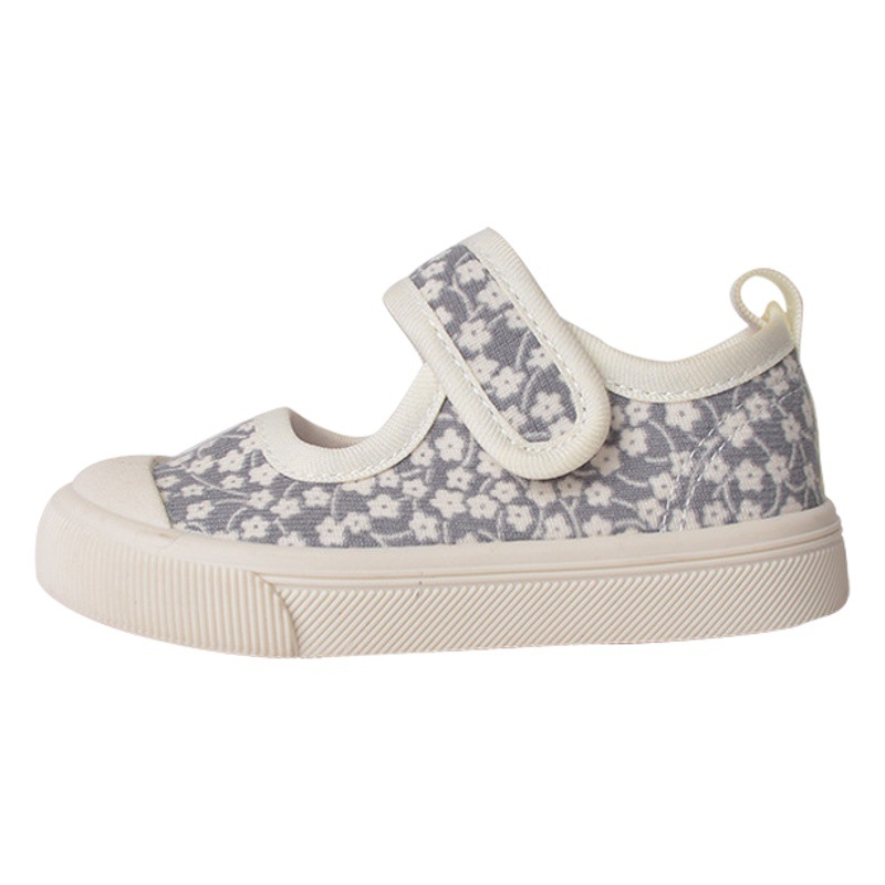 Spring Girl's Small Floral Children's Canvas Shoes Casual Velcro Baby Girl's Square Mouth Shoes Children's Flat Shoes Cross Border