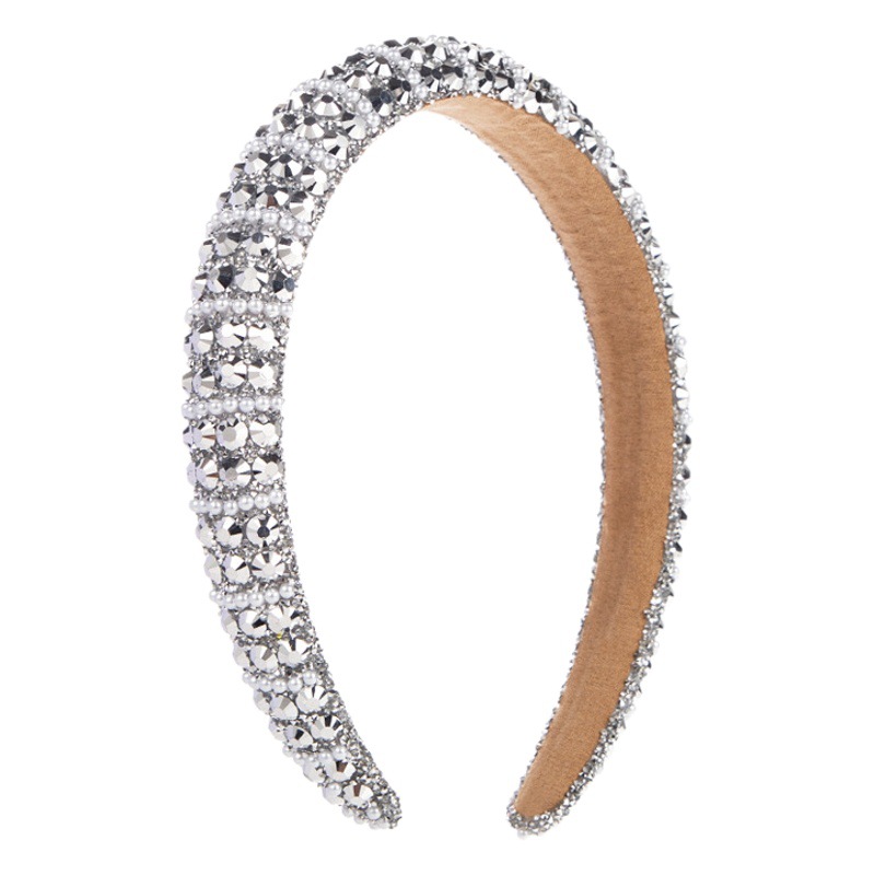 European and American-style Cross-border Grab Chain Rhinestone Small Edition Sponge Headband Headband Baroque Full Diamond Pearl Pressure Hair Headwear Hair Accessories