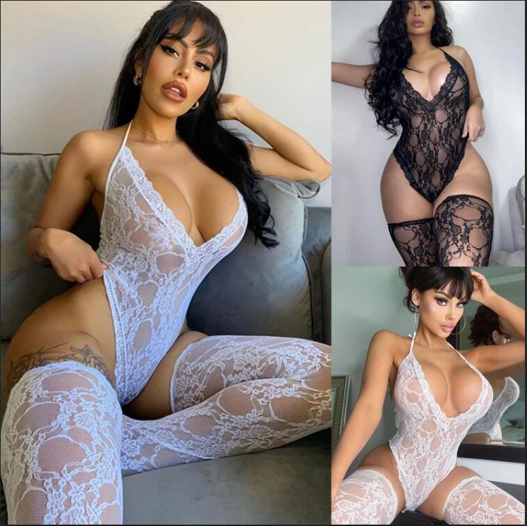 Cross-border foreign trade Europe and the United States sexy lace perspective tight sexy underwear lace jumpsuit three-piece wholesale