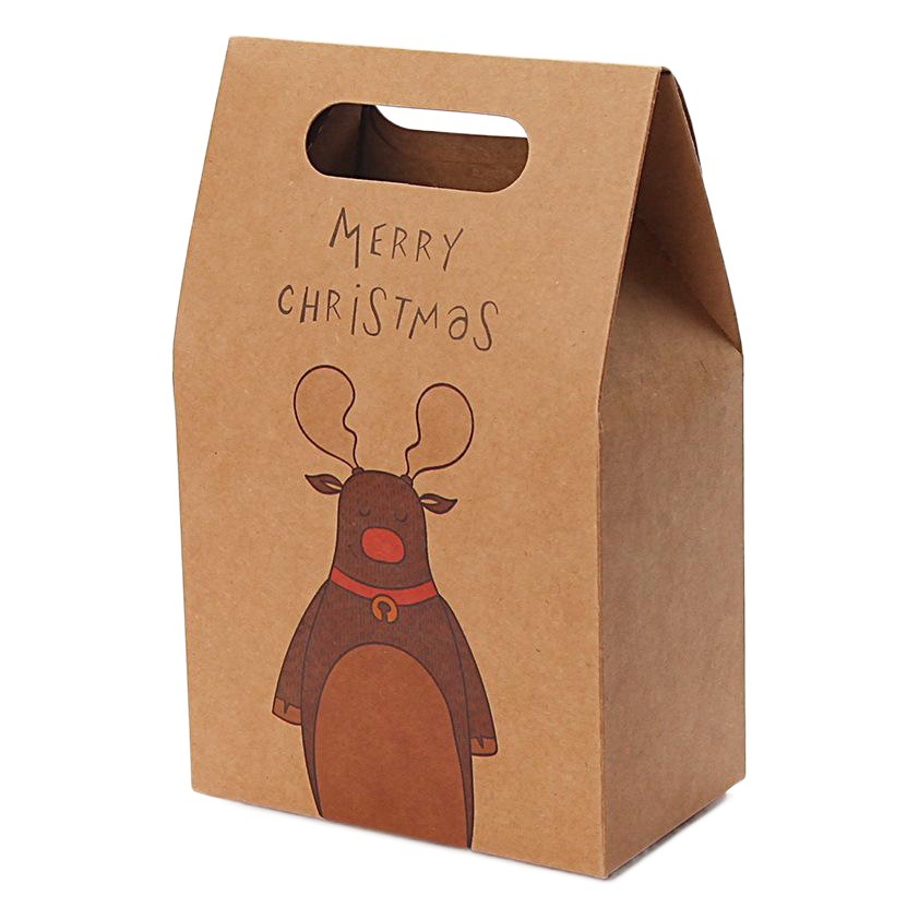 Retro Kraft Paper Cartoon Christmas Gift Box Socks Silk Scarf Companion Gift Packaging Box Storage Biscuit Apple Box