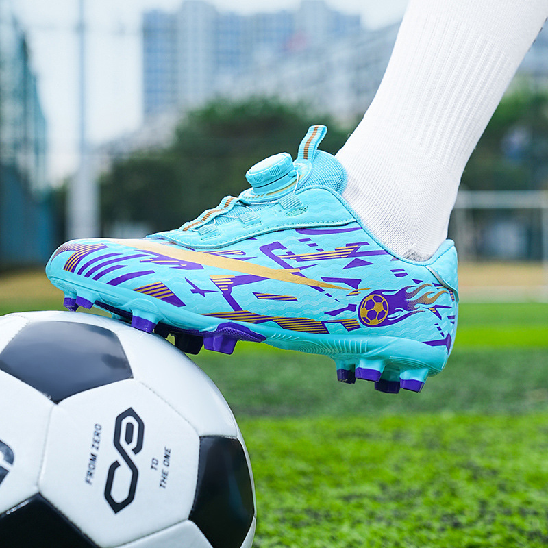 Cross-border Children's Football Shoes tf Crushed Nails Artificial Turf FG Nails Leather Foot Training Shoes for Teenagers and Students Rotating Buckle