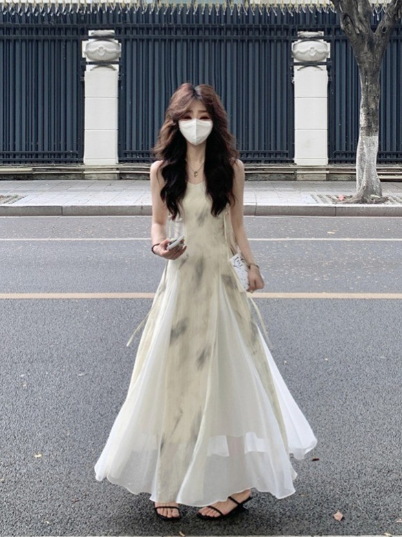 New Chinese Style Suspender Dress for Women, Fashionable Urban Casual Niche Design, New Literary and Artistic Elegant, National Style Long Skirt