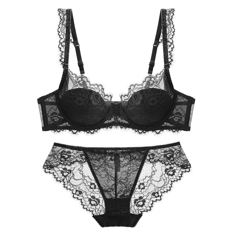 Cross-border European and American Sexy Bra Lace Pure Thin Big Chest Small Bra Women's Summer Gather-up Bra suit