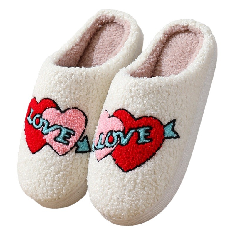 Winter cross-border hot Valentine's Day cotton slippers women's wholesale indoor home couple smiley plush warm slippers winter
