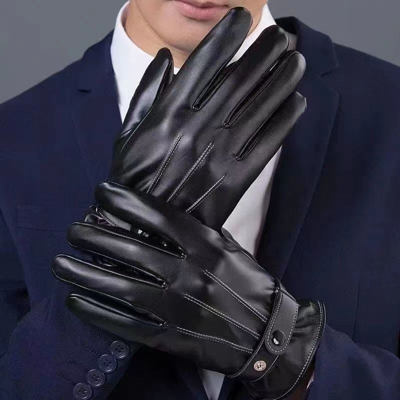 Picture of [100% genuine leather] leather gloves men's winter touch screen fleece-lined warm riding thin motorcycle leather gloves