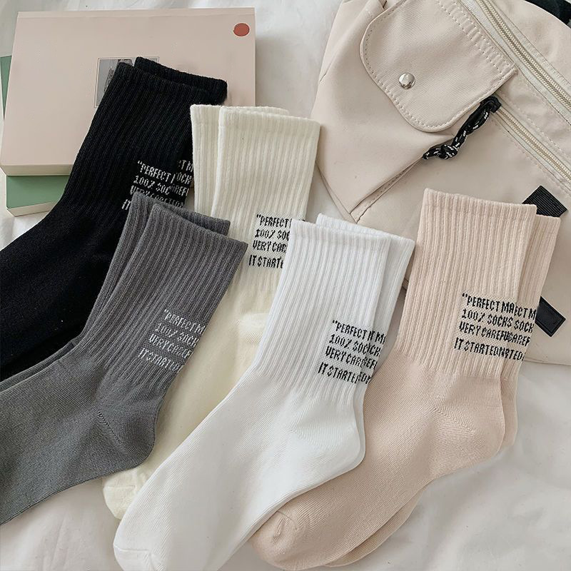 Picture of Socks Women's Autumn and Winter Mid-length Stockings All-match Simple Vertical Stripe Letter Stacked Stockings Fashionable Couple Sports Stockings