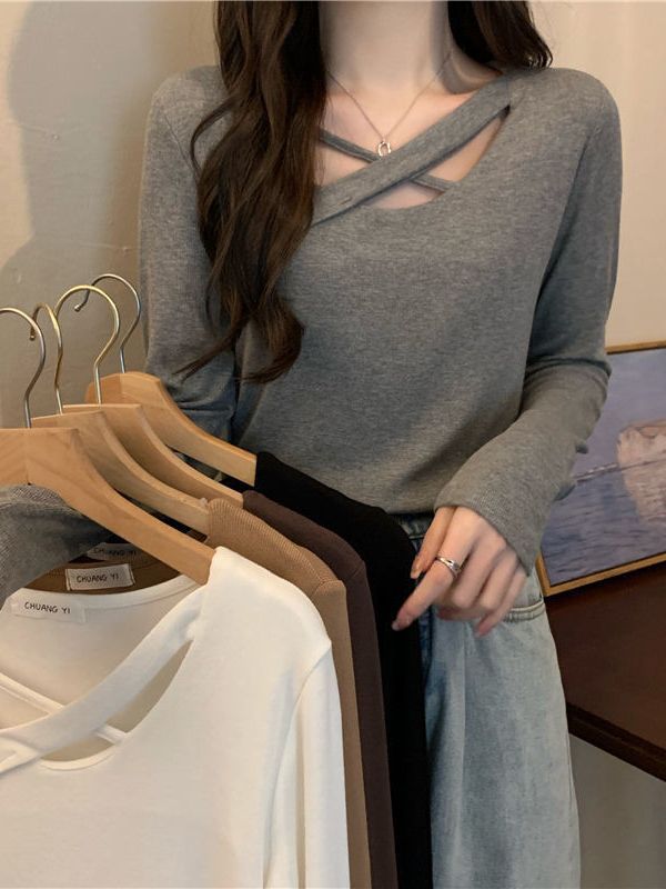 Beware of Design Sense Long Sleeve T-Shirt Early Autumn Top Women's New 2023 Internet Celebrity Popular Unique Chic Base Shirt