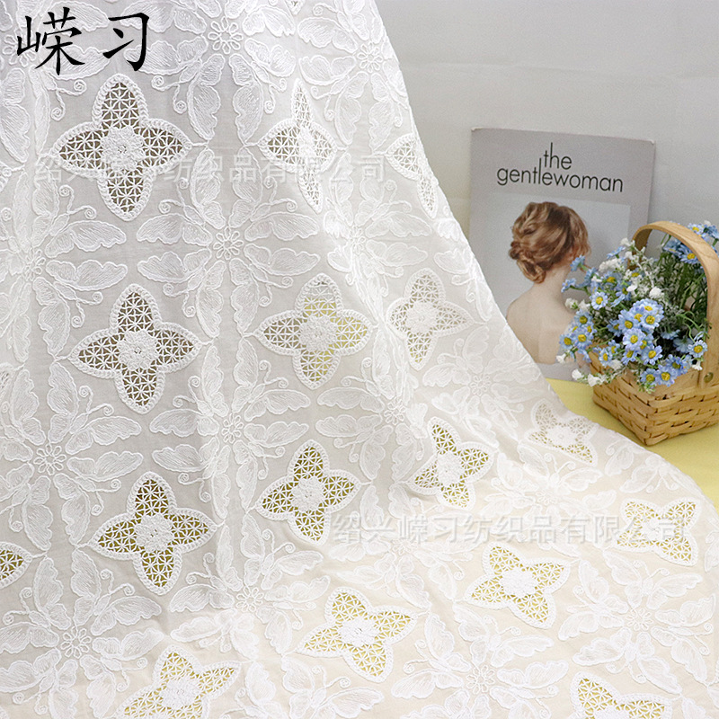 Spring and Summer White Embroidered Fabric Rope Embroidered Cotton Embroidered Lace Fabric Shirt Dress Computer Embroidered Fabric