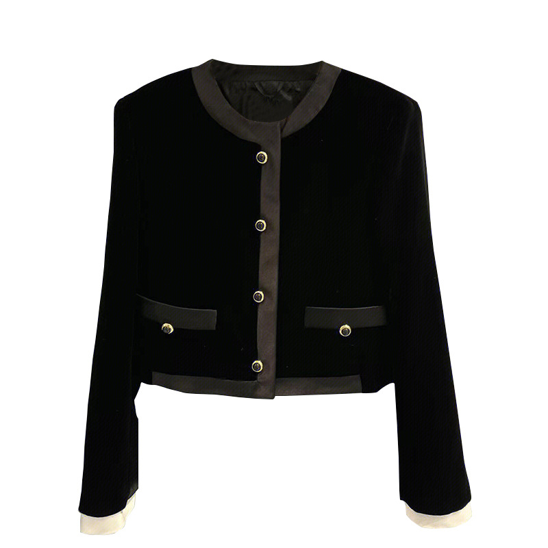 Picture of 2025 Winter Miu Style Black Velvet Suit Slim Fashion Suit Jacket with Skirt Two-Piece Set for Women