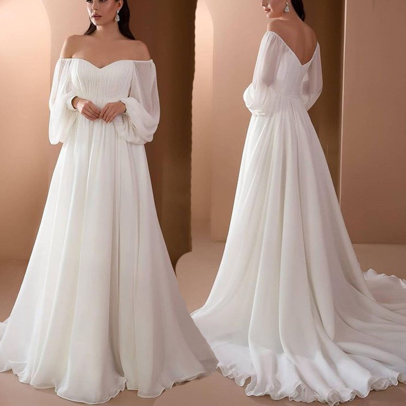 2025 European and American foreign trade new women's ebay Amazon new one-word collar bridesmaid dress chiffon dress