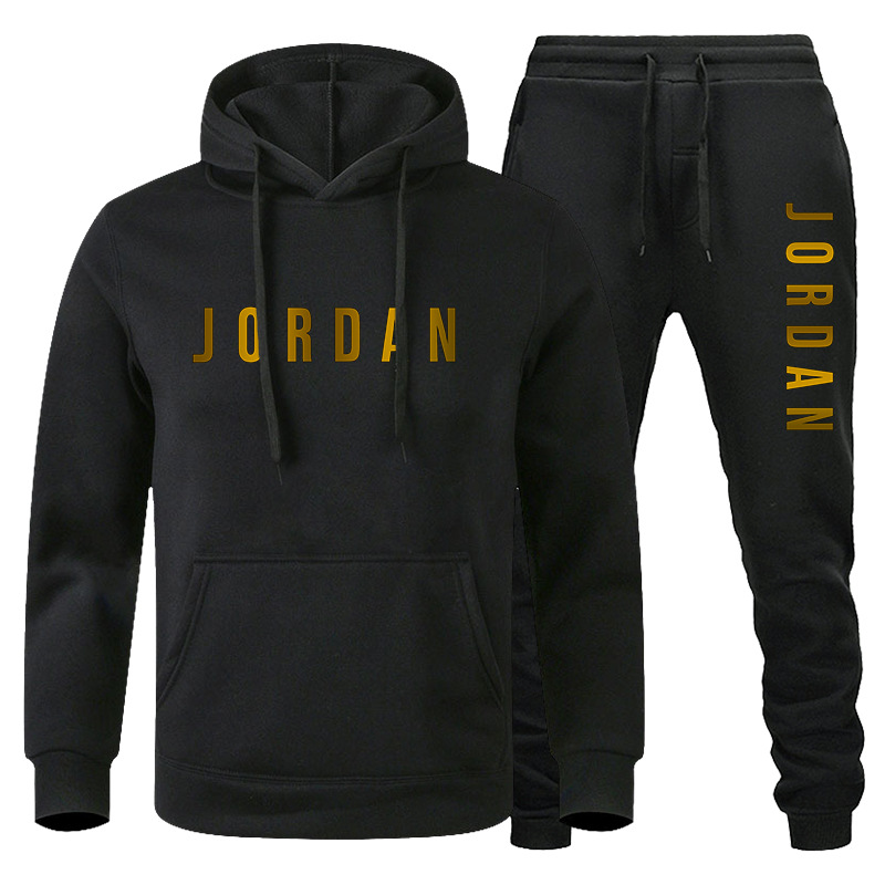 Cross-border foreign trade hooded sweater suit autumn and winter printed letters European and American fashion casual fitness wear sports suit