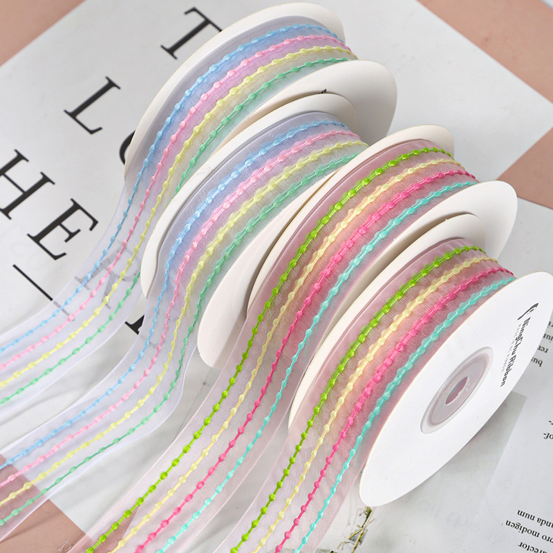 2.5cm four-color striped snow yarn ribbon ribbon bouquet gift packaging baking handmade diy bow yarn ribbon