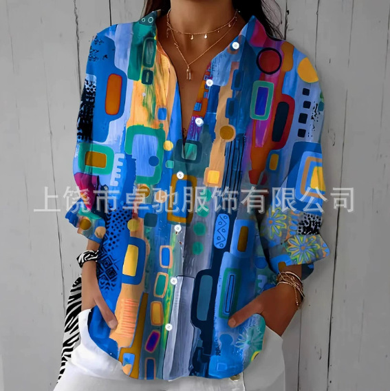 Picture of 2025 New Women's Long Shirt Women's Summer European and American Trend Long Sleeve Shirt Printed Pattern Printed 3D Shirt