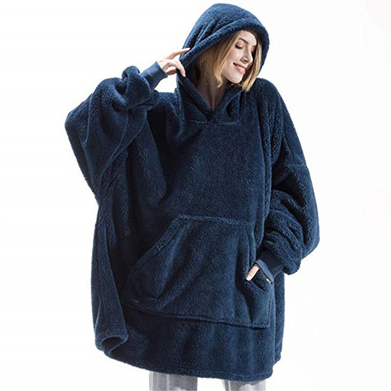 Picture of Cross-border Amazon Autumn and Winter Comfortable Loose Double-sided Fleece Hoodie Thickened Wearable Blanket Couple's New Home Clothes