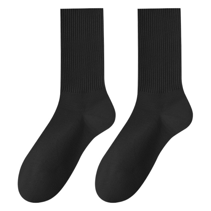 Black and White Socks for Men and Women Autumn and Winter Korean Style Mid-length Socks Summer Students Solid Color Sports Cotton Socks Men's Sweat-absorbent Stockings
