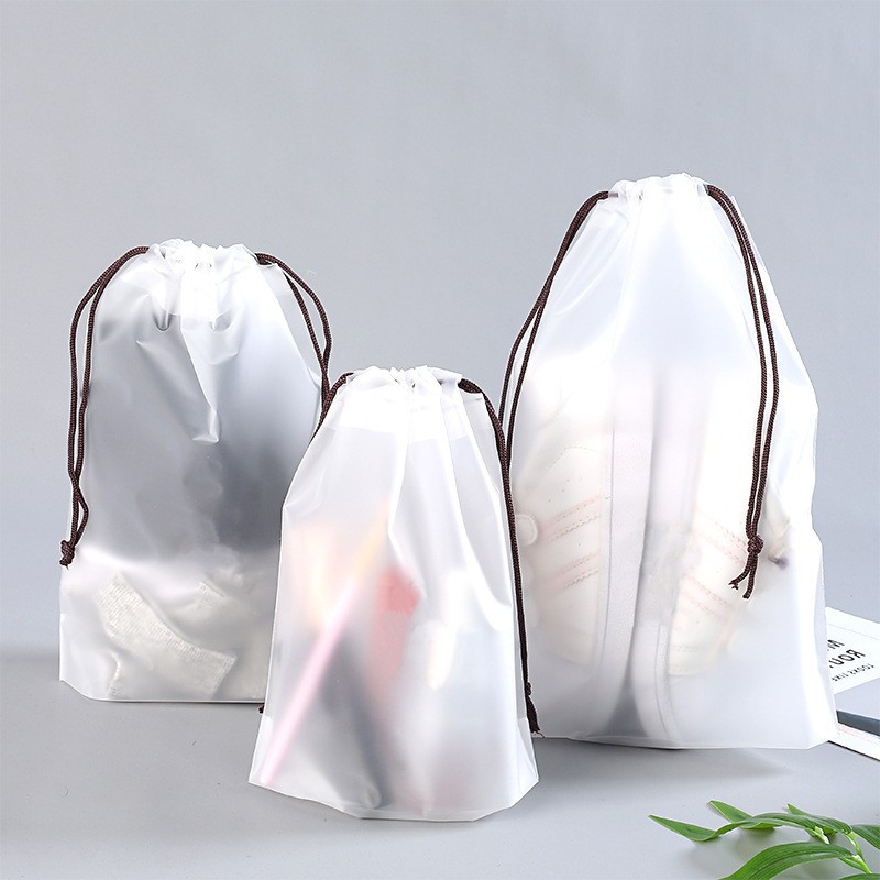 pe bundle pocket wash towel translucent frosted clothes travel storage bag plastic shoes dustproof waterproof drawstring bag