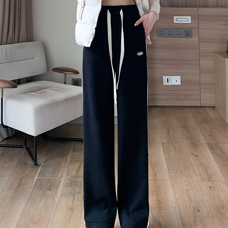 Picture of Junior high school student casual sports pants women 2023 autumn and winter New High waist fleece-lined wide leg pants small straight sweatpants