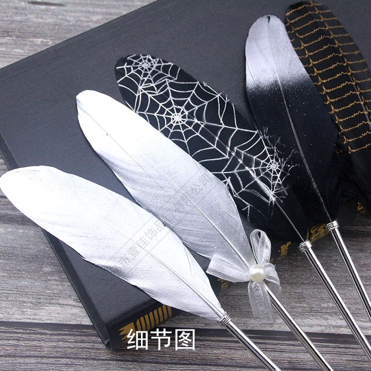 Picture of New European retro silver feather pen creative ballpoint pen wedding signature advertising pen student stationery simple package
