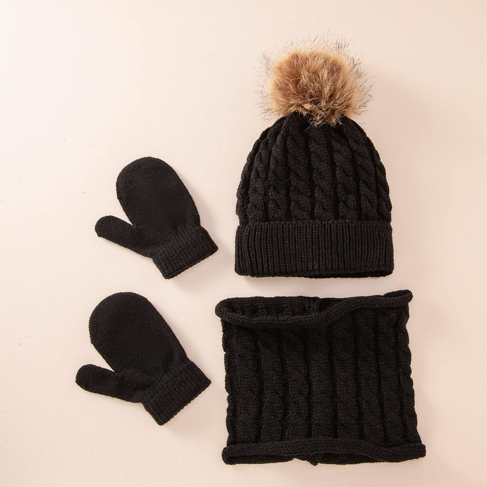 Picture of New wool monochrome twist warm children's hat scarf gloves two or three-piece spot children's hat set