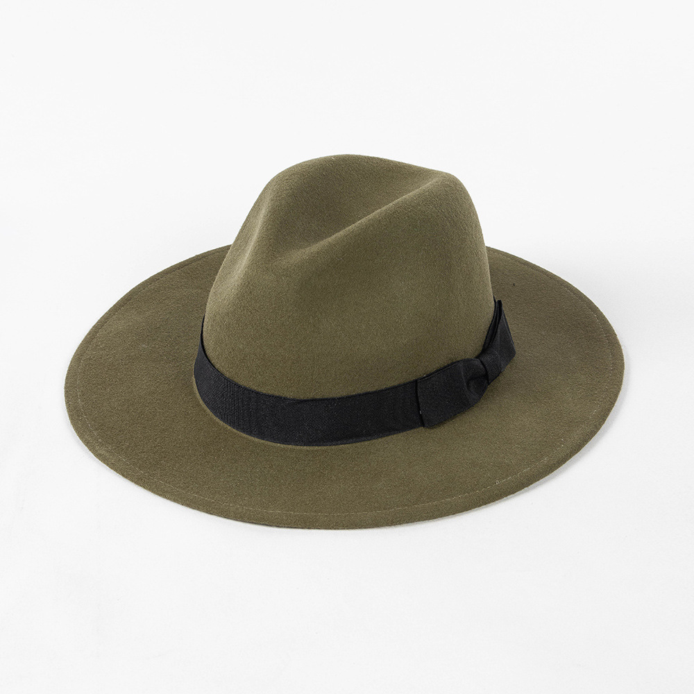 European and American Autumn and Winter New Jazz Hat Fashionable Casual Big Head Hat Bow Wool Outdoor Warm Hat