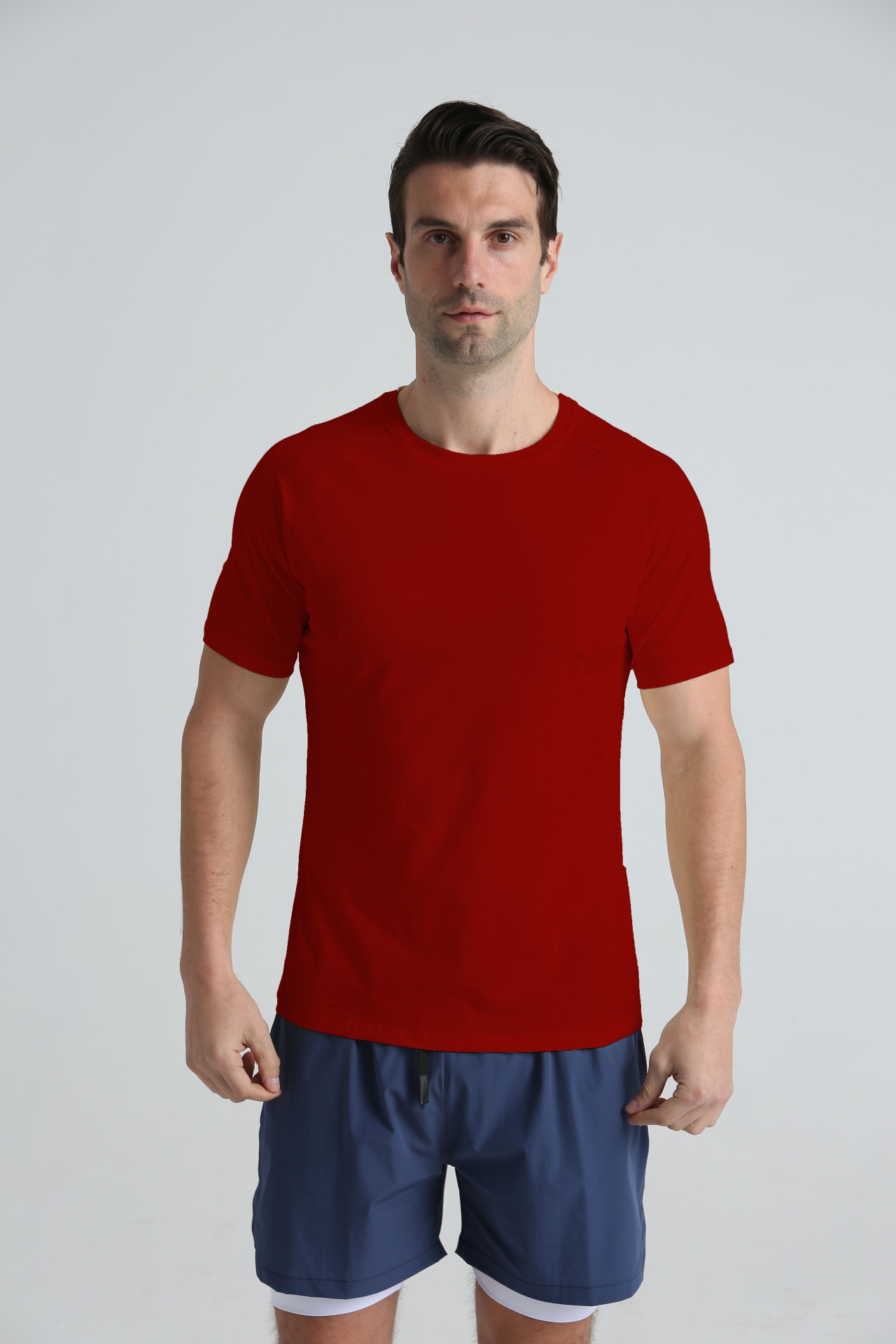 Picture of Summer European and American plus size sports fitness short sleeve men's cotton round neck solid color casual workout blank black T-shirt