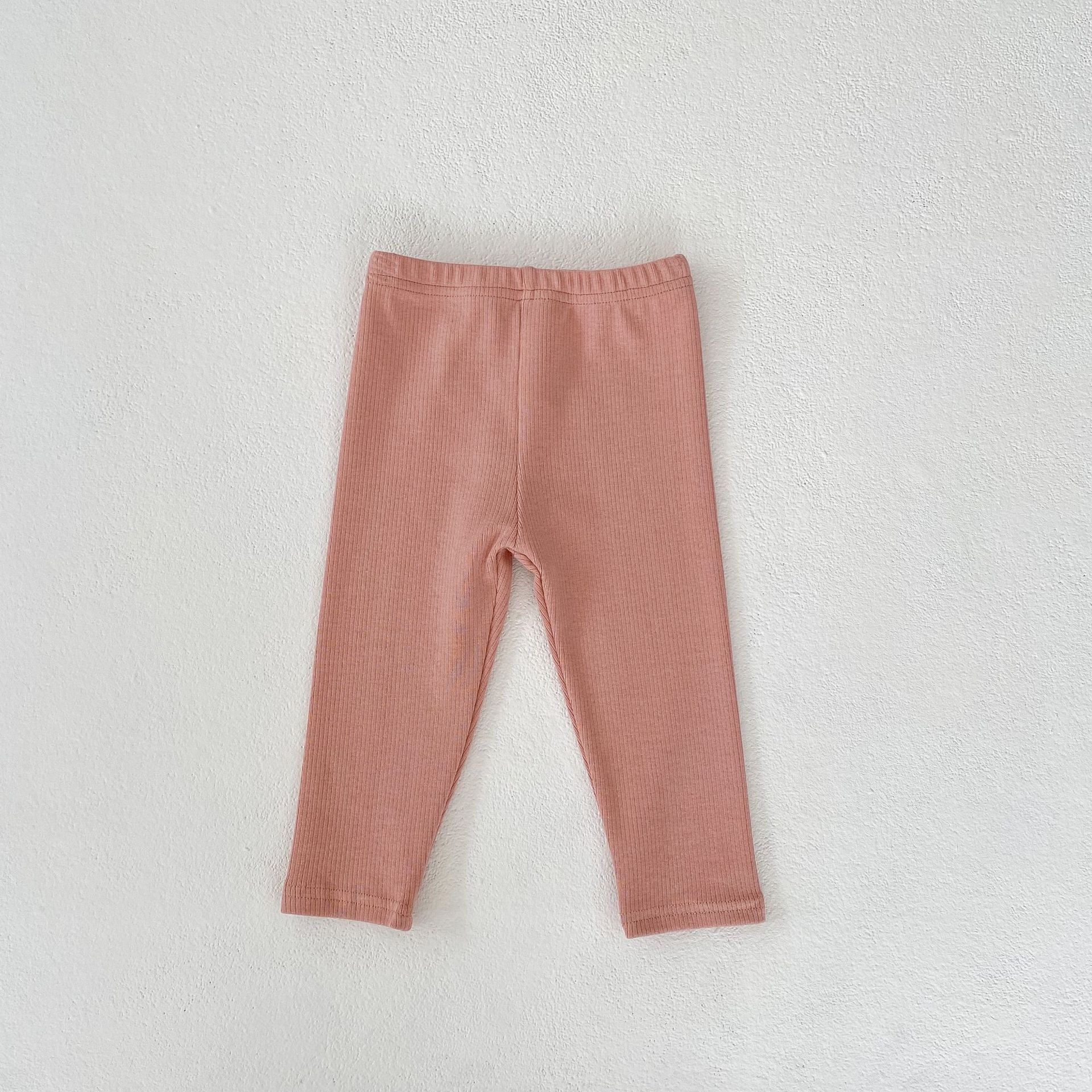 Picture of Ins 2025 New Autumn Clothing for Infants, Boys and Girls, Solid Color Pattern Threaded Versatile Cotton Mid-Waist Leggings