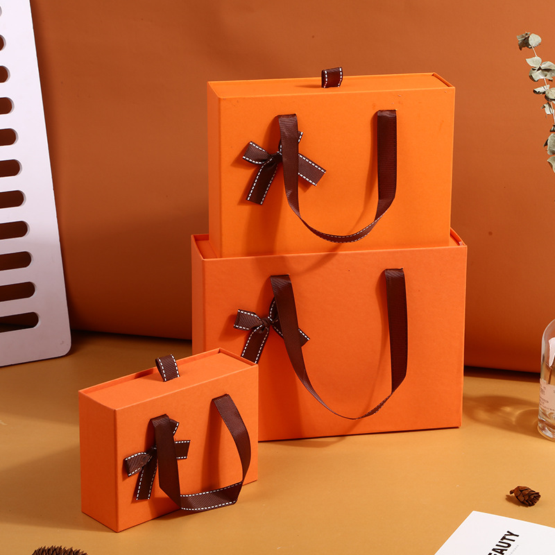 New Orange Bow Drawer Gift Box Cosmetic Lipstick Accompanying Gift Packaging Empty Box Gift Box Wholesale