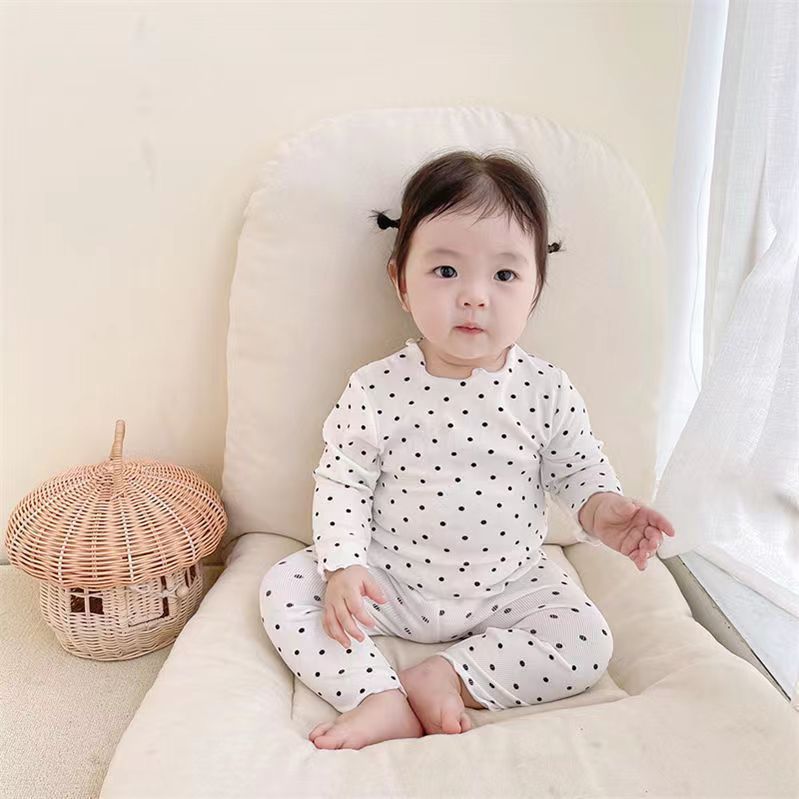 Baby's Pajamas Summer Thin suit Dot Western Girl's Summer Two-piece Home Clothes Children's Air-conditioning Clothes for Women