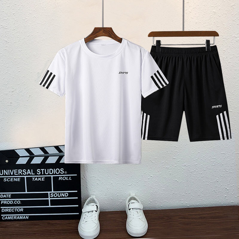 2024 Summer Children's solid color loose casual sports suit boys and girls short-sleeved shorts two-piece training ball suit