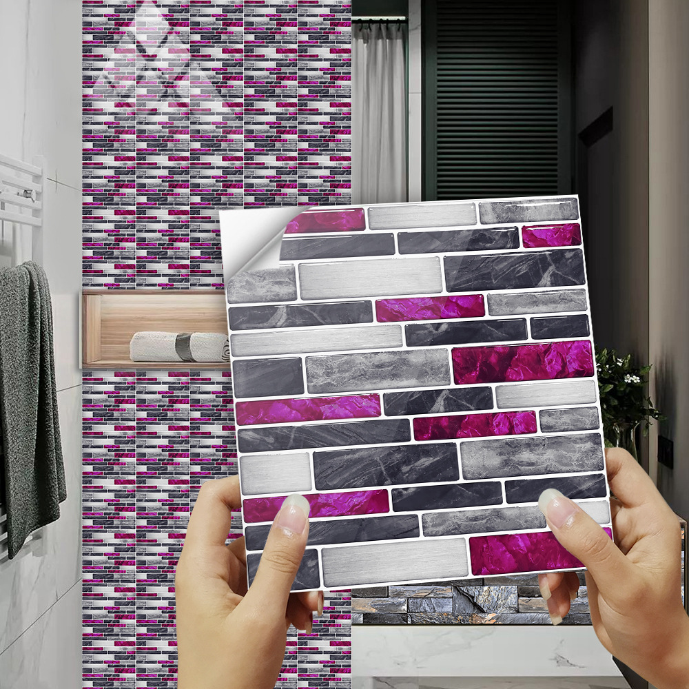 Cross-border flat purple imitation marble embossed crystal hard tile stickers kitchen backsplash decorative wall stickers