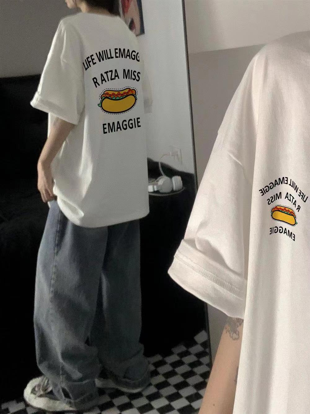Lazy Slack Top Letter Large Printed Short-sleeved Heavy T-shirt Short-sleeved T-shirt Women's Summer Loose Lazy Top