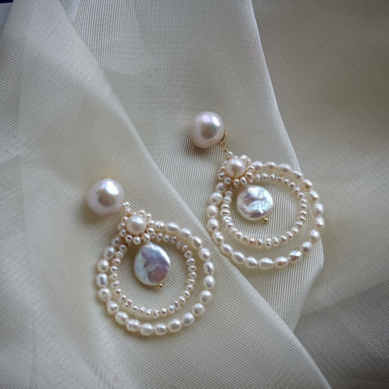 Picture of Original Design Natural Freshwater Pearl Millet Grain 925 Silver Needle Hand-Woven Earrings Earrings