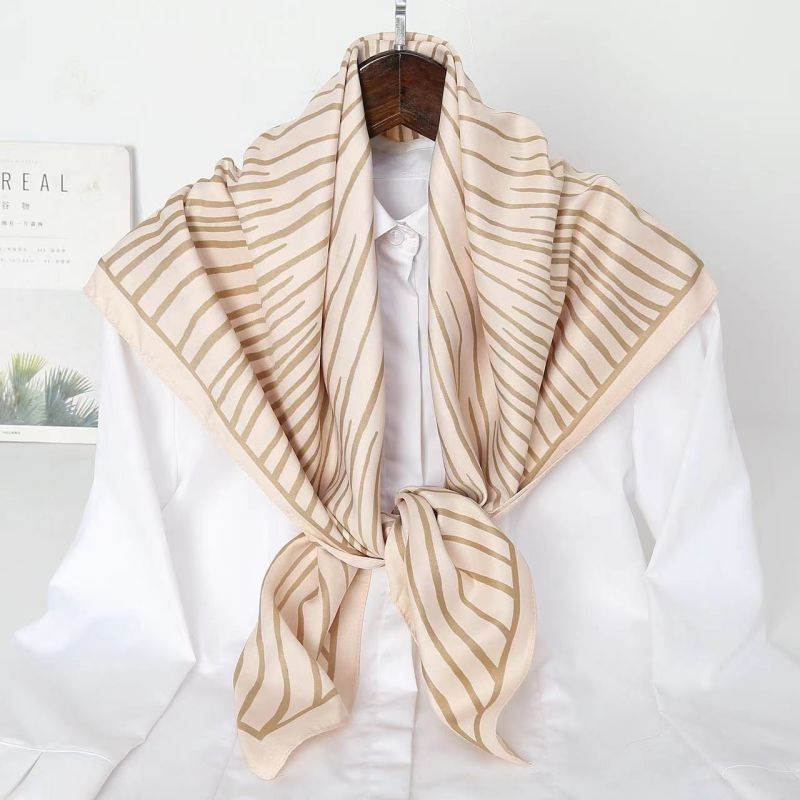 Picture of Autumn and winter all-match shawl animal printed black and white simple large square 90*90CM imitation silk twill silk scarf for women