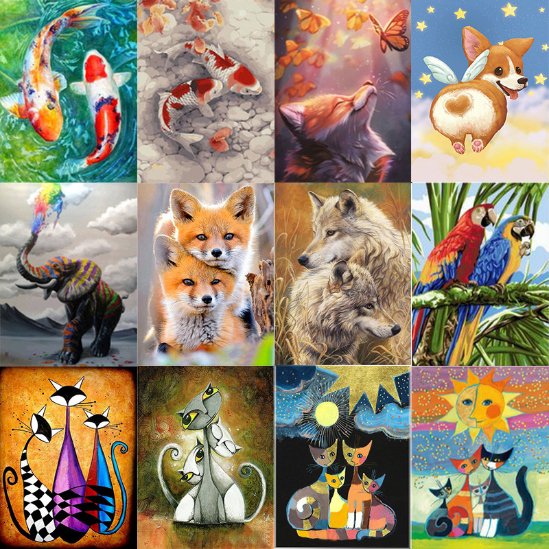 diy Diamond painting animal fish Fox dog 5d full diamond handmade stickers living room bedroom decorative painting hanging painting