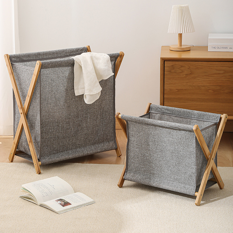 Picture of Household Solid Wood Dirty Clothes Basket Dirty Clothes Basket Laundry Storage Clothes Basket Foldable Large Bathroom Laundry Storage Basket