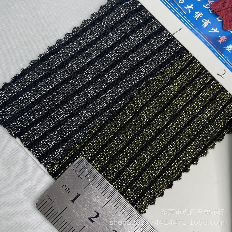 Spot supply of knitted vertical strip bright silk fabric 180 grams of gold and silver thread bright silk striped casual clothing shoes and hats