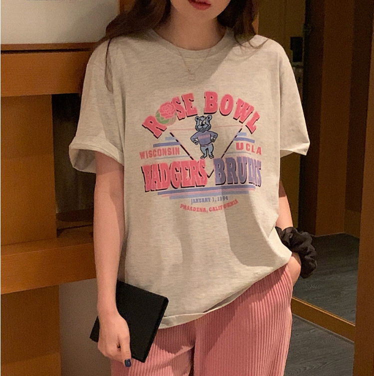 Spot Second Hair 2023 Xia Dong Gate Early Spring Fashion Cartoon Printed Age-reducing Short Sleeve Inner Casual T-shirt