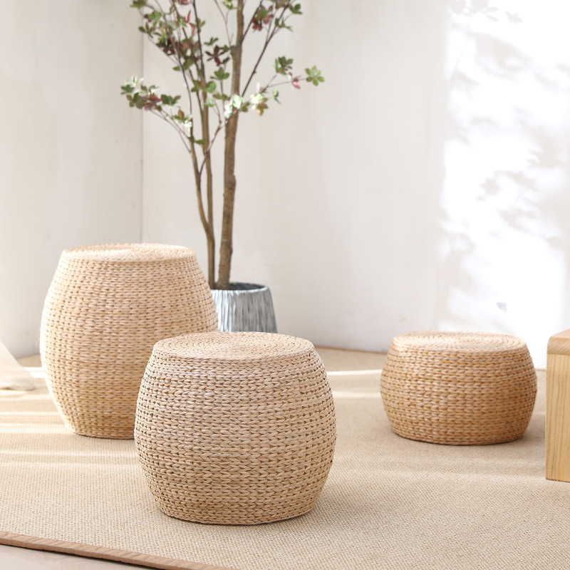 Living Room Rattan Low Stool, Household Straw Stool, Japanese Futon Floor Sitting Stool, Round Stool, Shoe Changing Stool, Modern