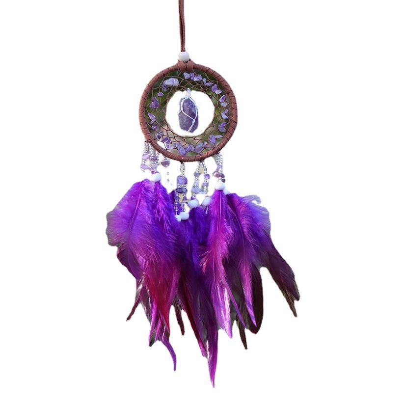 Natural Crystal Agate Pendant, Exquisite Car Interior Decoration, Feather Dream Catcher, Wind Chime, Cross-Border Jewelry Wholesale Manufacturer