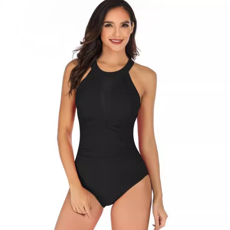 Picture of 2023 Export New Amazon Pure Color Sexy Backless Pure Color One-Piece Swimsuit European and American Ladies Halter Swimsuit