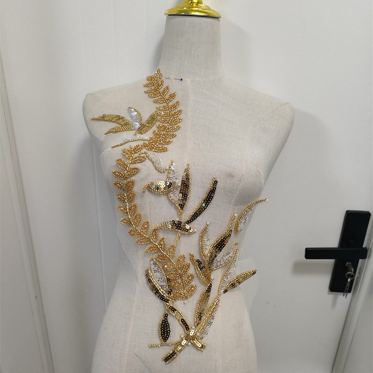 Bamboo Bead Embroidered Flower Sticker Dress Same as Green Bamboo Sequins Bead Flower Golden Bamboo Flower Accessories