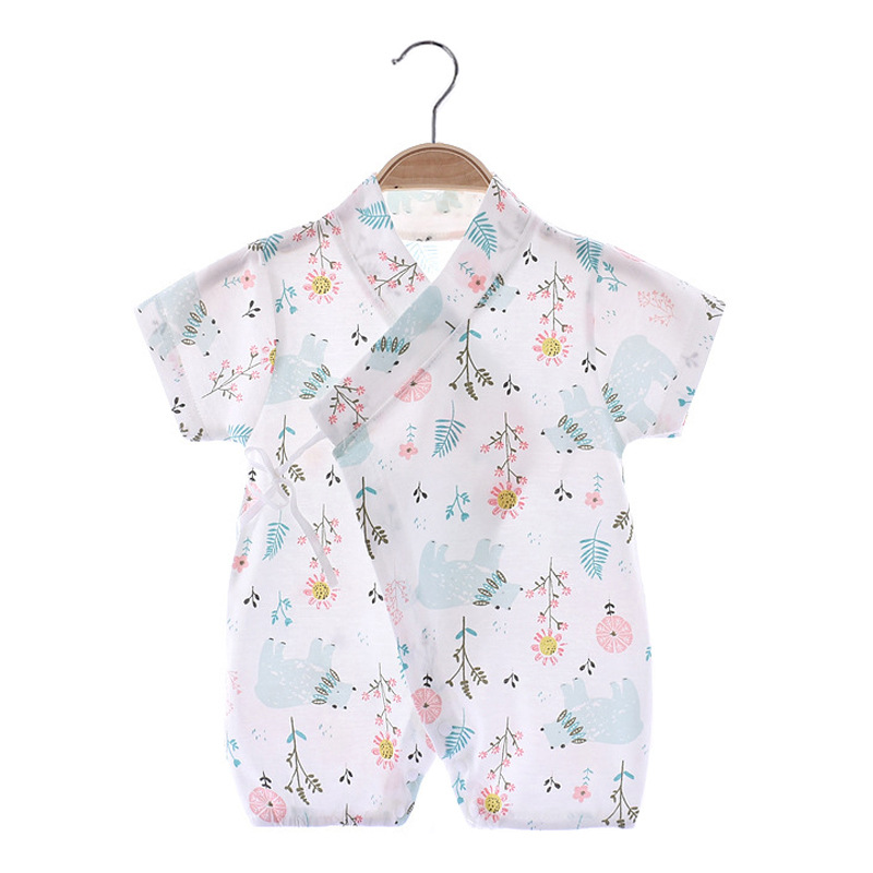 Picture of Infants' Short-sleeved jumpsuit cotton-padded climbing suit monk suit lace-up baby's thin kimono cartoon printed suit