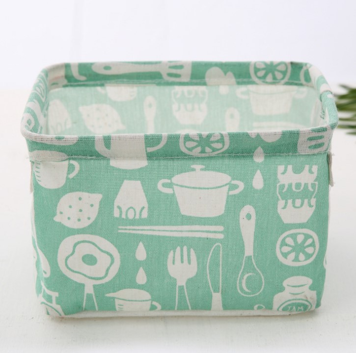 Picture of Fabric with Satchel Printed Cotton and Linen Storage Basket Desktop Miscellaneous Storage Box Cabinet Small Clothing Fabric Storage Basket