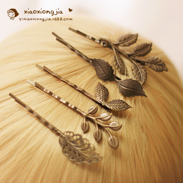 New Jewelry Women's Back of Head Forest Style Vintage Leaf Hair Accessories Hairpin White Pagoda Side Clip Headwear Hot Sale Wholesale