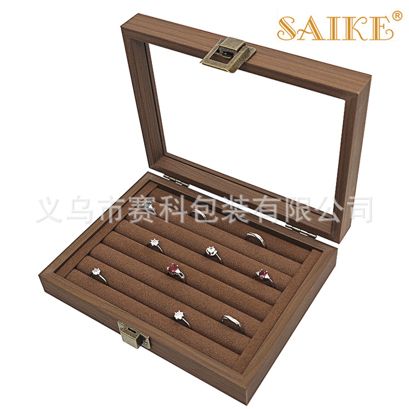 Picture of Retro Black Walnut Wooden small size Jewelry Storage Display Box Ring Jewelry Nail Art Sample Display
