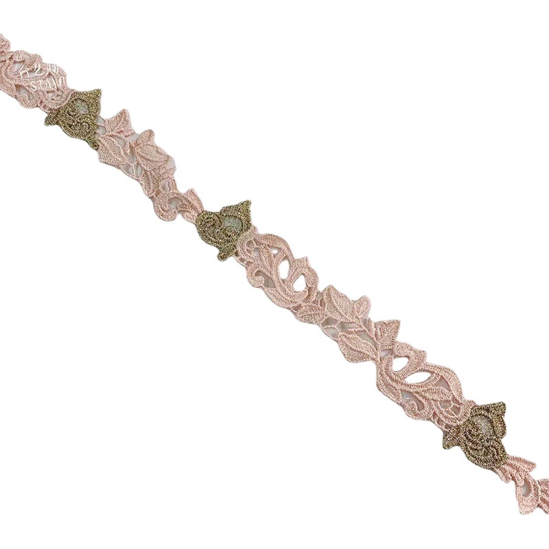 New pink gold thin thread with lace children's clothing underwear clothing accessories embroidery water soluble embroidery lace bar code lace