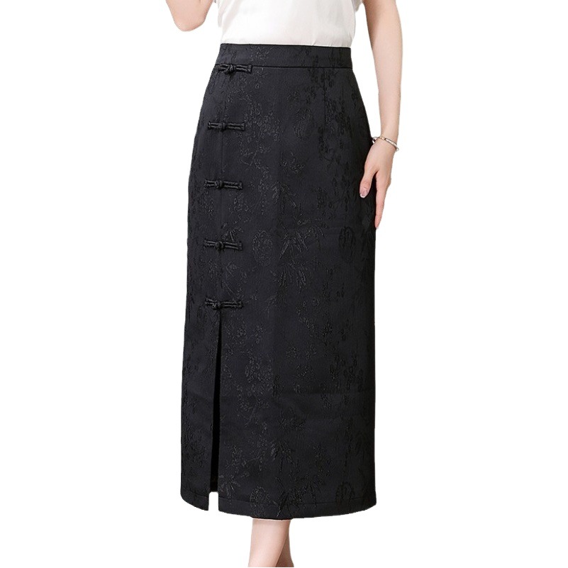 New Chinoiserie High-Waisted Skirt for Women Summer 2024 New Buckle Retro Elegant Slim Slit Skirt Trendy