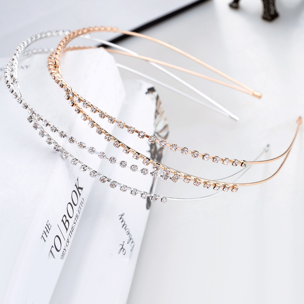 Picture of Korean style headdress hair accessories wholesale exquisite rhinestone hairband Crystal Diamond sweet thin headband cross hairband wholesale
