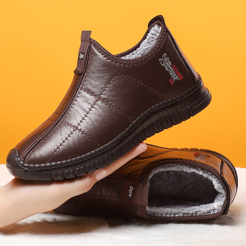 Men's Winter Cotton Boots New Cross-Border Fleece-Lined Thickened Warm Shoes for Middle-Aged and Elderly Dads Non-Slip Slip-On Casual Shoes