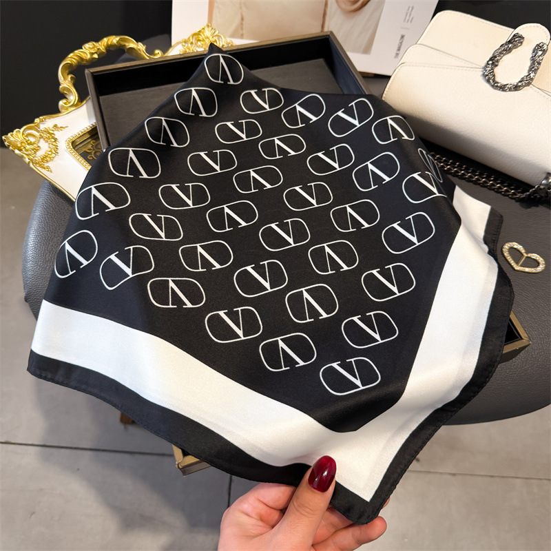 Picture of Letter Pattern Printed Silk Scarf, High-End Versatile Shawl, Sun Protection Neck Scarf, Small Square Scarf, Headscarf, Women's Scarf